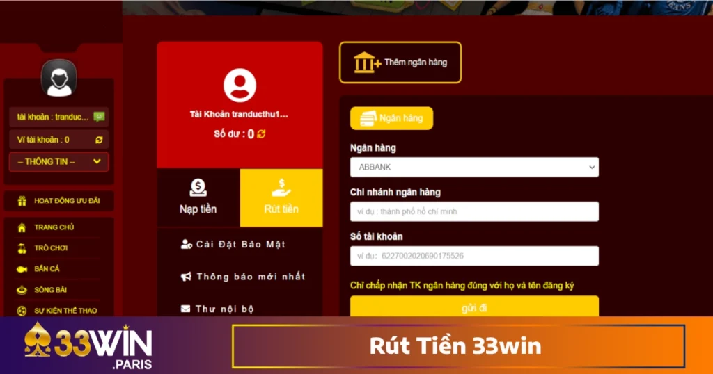 Quy định về bảo mật giao dịch khi rút tiền 33win